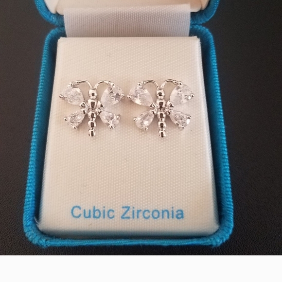 Cubic Zirconia Butterfly Pierced Earrings - Picture 1 of 4